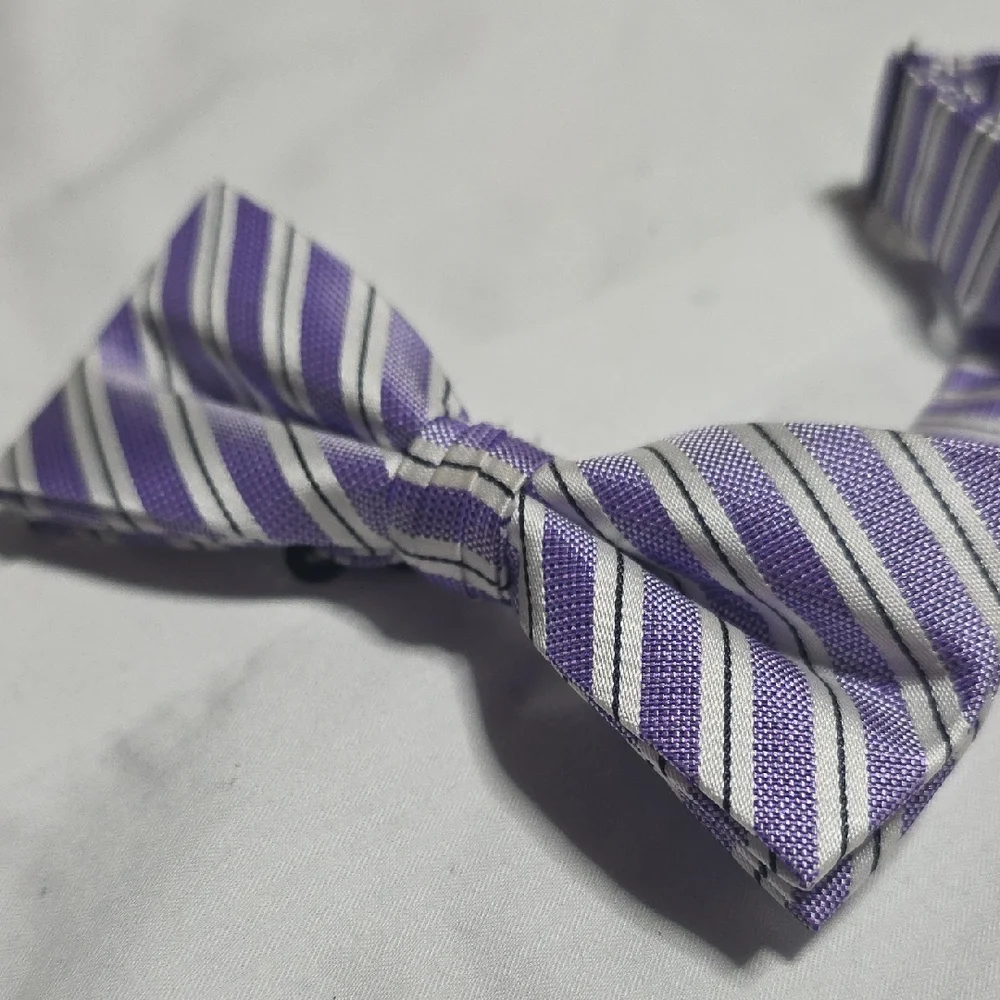 Tommy Hilfiger Lavender and White Striped Bow Tie